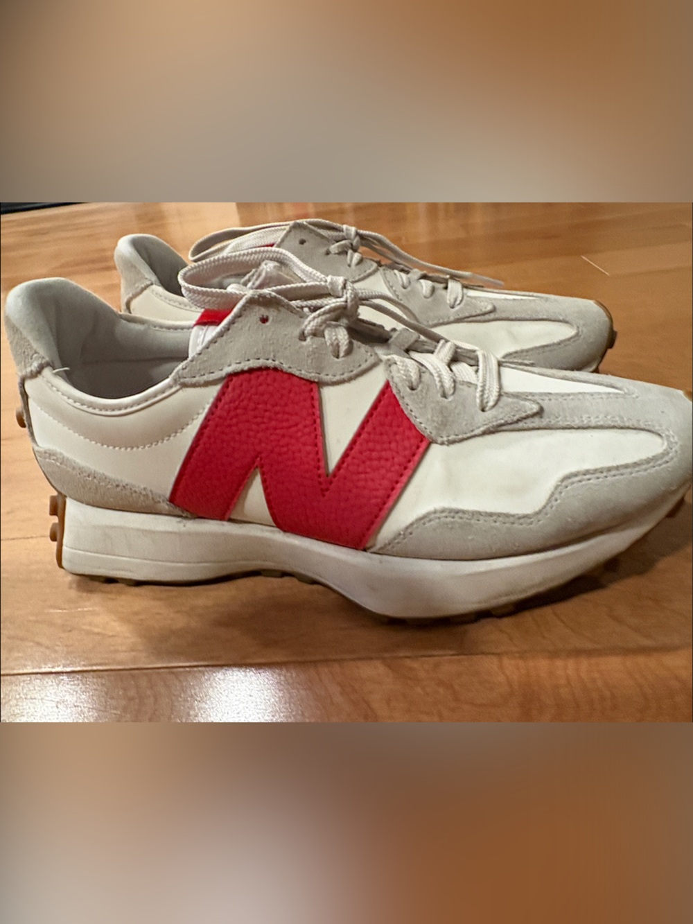 Women’s White and Red New Balance 327 Casual Sneakers